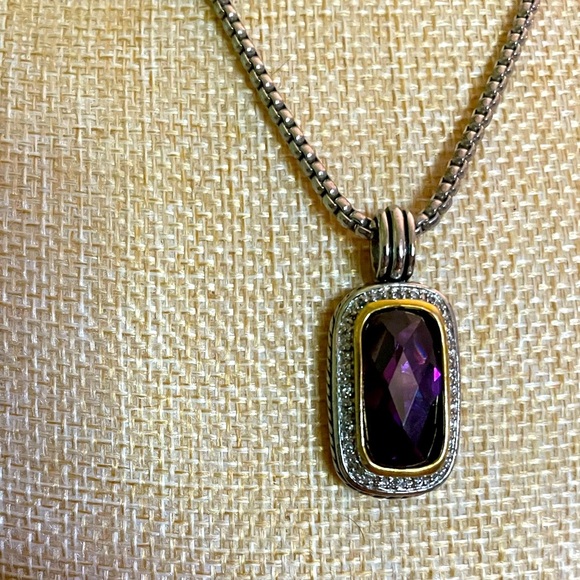 Elegant Silver Purple Stone Pendant Necklace - Picture 1 of 8